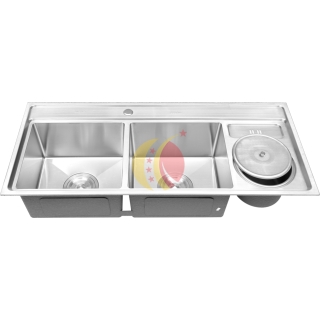 CHẬU RỬA 2 HỘC CÁNH CÓ HỘC RÁC - 11848VK